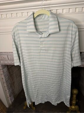 Southern Tide Brrr Performance material Men's Light Mint Striped Polo Shirt